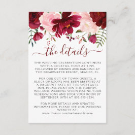 Burgundy Pink Floral Wedding Begleitkarte