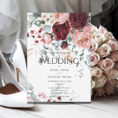 Burgundy Pink Floral Wedding Einladung