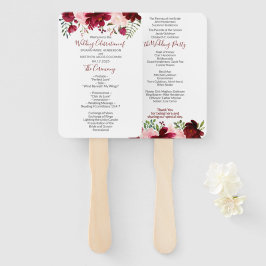 Burgundy Pink Floral Wedding Program Hand Fan Fächer