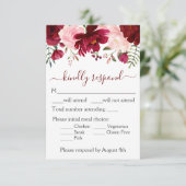 Burgundy Pink Floral Wedding RSVP Karte (Stehend Vorderseite)