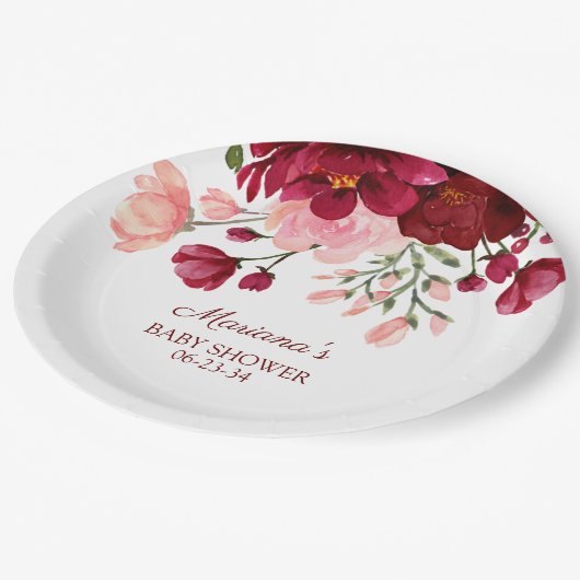 Burgundy Pink Girl Babyduschpapier Pappteller (Schrägansicht)