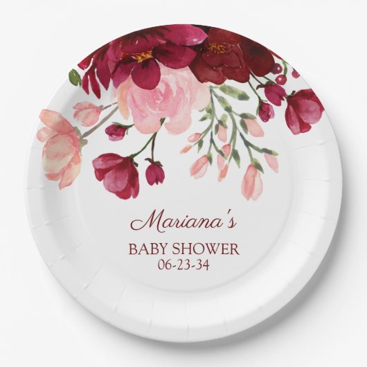 Burgundy Pink Girl Babyduschpapier Pappteller (Vorderseite)