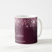 Burgundy Pink Glitzer Namenskript Kaffeetasse (VorderseiteRechts)