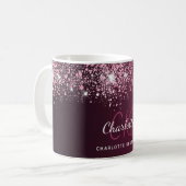 Burgundy Pink Glitzer Namenskript Kaffeetasse (Vorderseite Links)