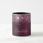 Burgundy Pink Glitzer Namenskript Tasse (Zentrum)