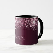 Burgundy Pink Glitzer Namenskript Tasse (VorderseiteRechts)