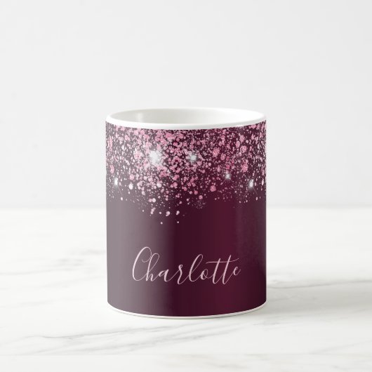 Burgundy Pink Glitzer Staubname Skript Kaffeetasse (Mittel)