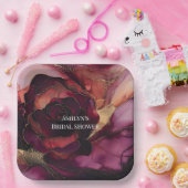 Burgundy Pink Gold Floral Brautparty Pappteller (Party)