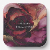 Burgundy Pink Gold Floral Brautparty Pappteller (Vorderseite)