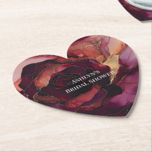 Burgundy Pink Gold Floral Brautparty Untersetzer