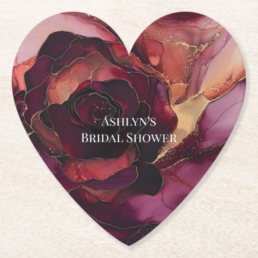 Burgundy Pink Gold Floral Brautparty Untersetzer (Vorderseite)