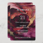 Burgundy Pink Gold Floral Geburtstag Einladung (Vorne/Hinten)