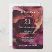 Burgundy Pink Gold Floral Geburtstag Einladung (Vorderseite)