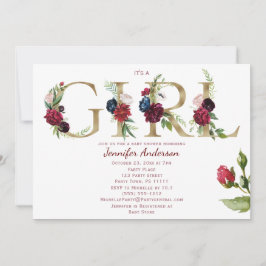 Burgundy Pink Gold Rose Baby Girl Dusche Einladung