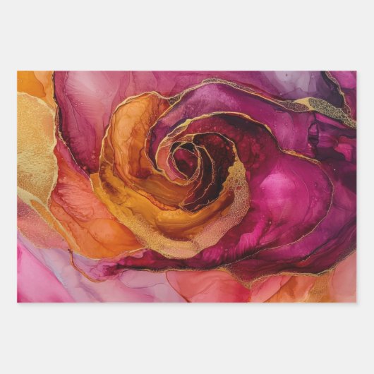 Burgundy Pink Gold Rose Blumenfloral Brautparty Geschenkpapier Set (Vorderseite 3)