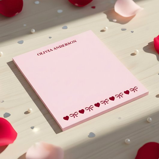 Burgundy Pink Hearts & Bows Valentines Day Custom Notizblock