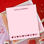 Burgundy Pink Hearts & Bows Valentines Day Custom Notizblock