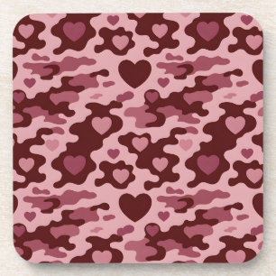 Burgundy Pink Hearts Camouflage Untersetzer Set
