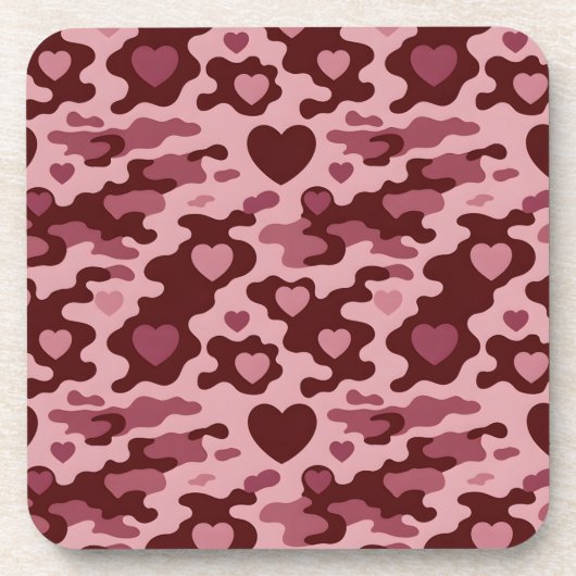Burgundy Pink Hearts Camouflage Untersetzer Set (Vorderseite)