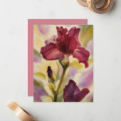 Burgundy Pink Iris Flower Art Note Card Set Mitteilungskarte (Vorderseite/Rückseite Beispiel)