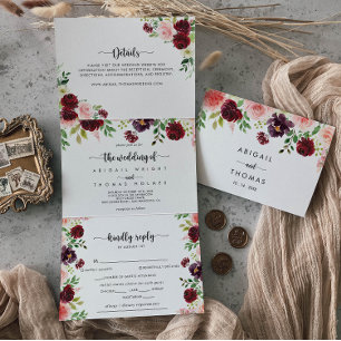 Burgundy Pink Lila Frühling Blumenzwiebeln Dreifach Gefaltete Einladung