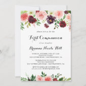 Burgundy Pink Lila Frühling Erste Kommune Blumen Einladung (Vorderseite)