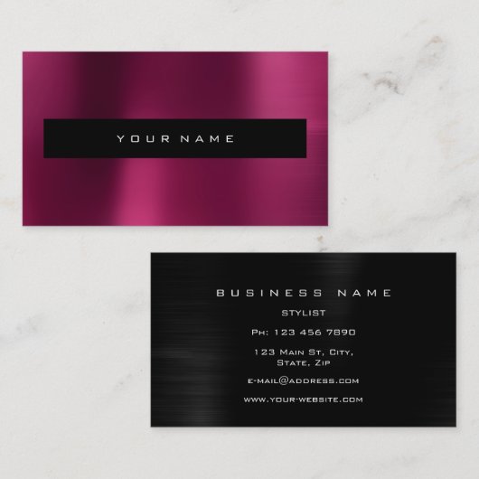 Burgundy Pink Metallic Black Fashion Stylist Visitenkarte (Vorne/Hinten)