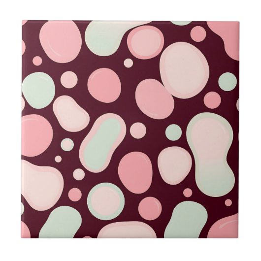 Burgundy Pink Mint Organic Blob Pattern Abstract Fliese (Vorderseite)