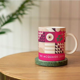 Burgundy Pink Modern Geometric Christmas Kaffeetasse