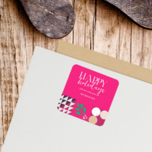 Burgundy Pink Modern Geometric Christmas Quadratischer Aufkleber