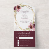 Burgundy Pink Moderne geometrische Blumenhochzeit All In One Einladung (Innen Boden)