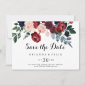 Burgundy Pink Navy Bloral Horizontal Hochzeit Save The Date (Vorderseite)