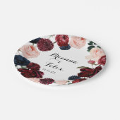 Burgundy Pink Navy Blumenkuchen Pappteller (Schrägansicht)