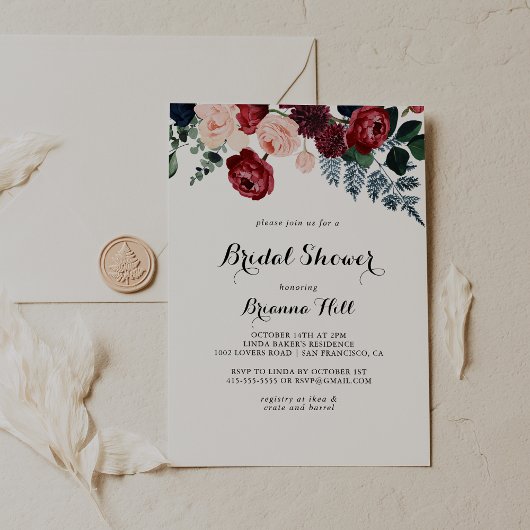 Burgundy Pink Navy Brautparty Einladung