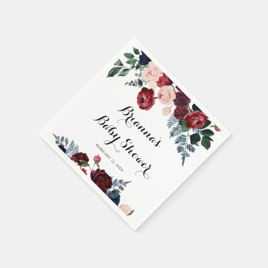 Burgundy Pink Navy Floral Baby Dusche Serviette (Ecke)