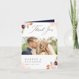 Burgundy Pink Navy Floral Botanic Vielen Dank Dankeskarte