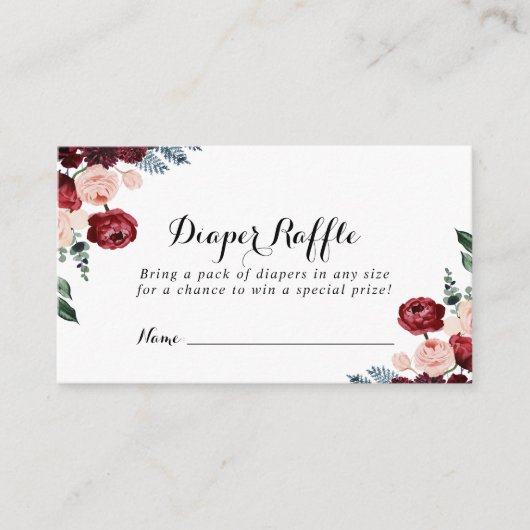 Burgundy Pink Navy Floral Diaper Raffel Ticket Begleitkarte (Vorderseite)
