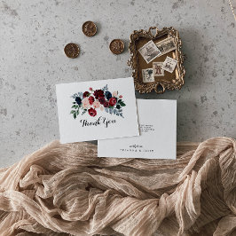 Burgundy Pink Navy Floral Flat Wedding Dankeskarte