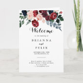 Burgundy Pink Navy Floral Folding Hochzeit Programm (Vorderseite)