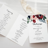 Burgundy Pink Navy Floral Folding Hochzeit Programm