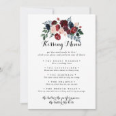 Burgundy Pink Navy Wedding Kissing Menu Game Card (Vorderseite)
