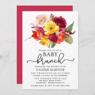 Burgundy Pink Orange Yellow Baby Brunch Einladung