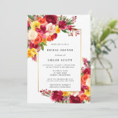 Burgundy Pink Orange Yellow Floral Brautparty Einladung (Stehend Vorderseite)