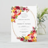 Burgundy Pink Orange Yellow Floral Wedding Einladung (Stehend Vorderseite)