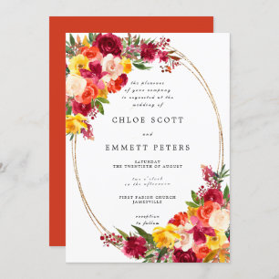 Burgundy Pink Orange Yellow Floral Wedding Einladung