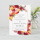 Burgundy Pink Orange Yellow Floral Wedding Einladung (Stehend Vorderseite)