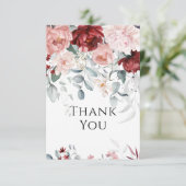 Burgundy Pink Peony Wedding Dankeskarte (Stehend Vorderseite)