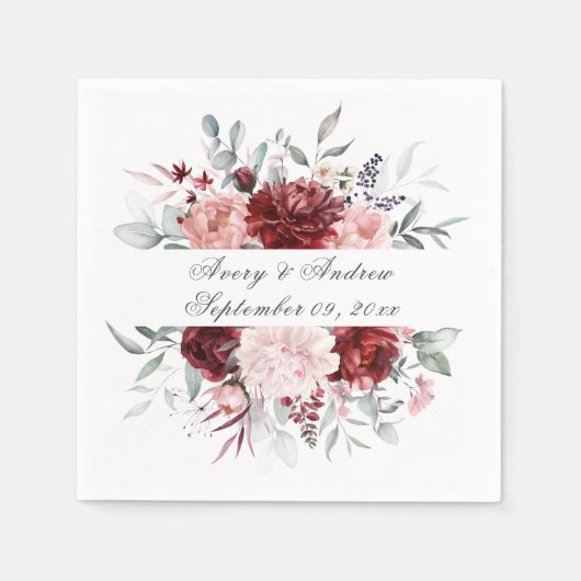 Burgundy Pink Personalisierte Drehschrift Wedding  Serviette (Vorderseite)