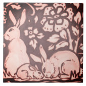 Burgundy Pink Rabbit Floral Foliage Holz Dekoratio Fliese (Vorderseite)