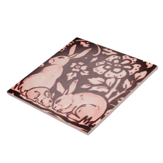 Burgundy Pink Rabbit Floral Foliage Holz Dekoratio Fliese (Seite)